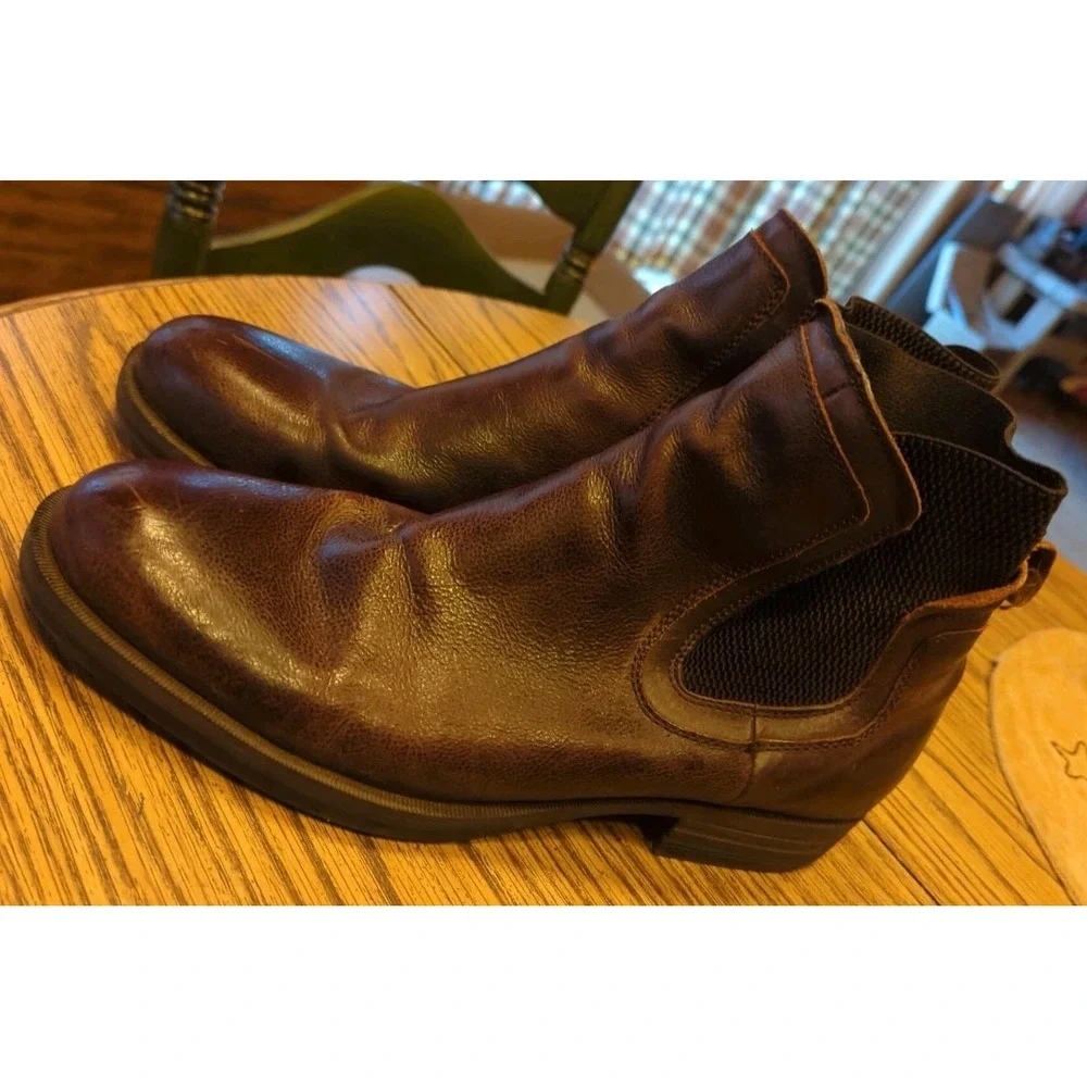 Men's Calvin Klein‎ Jeans Leather Pull On Up Ronnie Boots Brown US Size 11.5